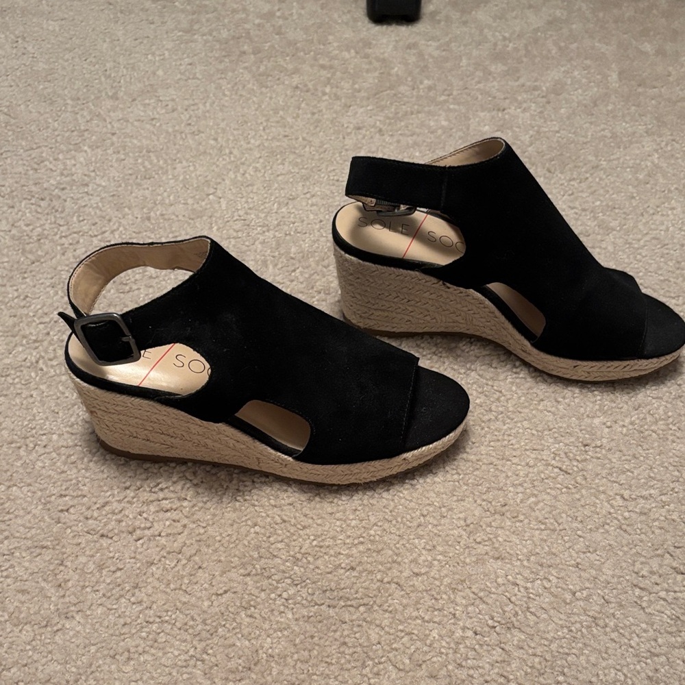 Sole Society Black Suede Peep-Toe Espadrille Wedges ๐ - Picture 5 of 5